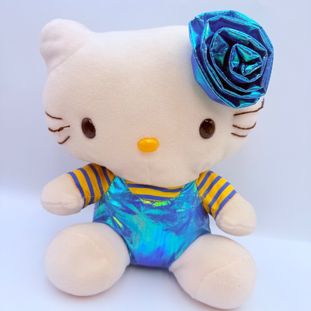 Vintage 1998 Sanrio Hello Kitty Plush Iridescent Blue Rose Metallic Y2K Toy